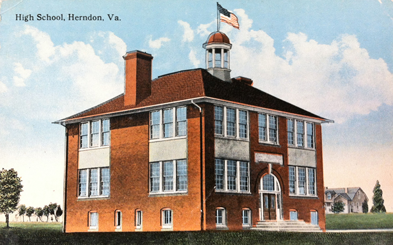 Circa 1920 postcard showing the two-story Herndon High School building.