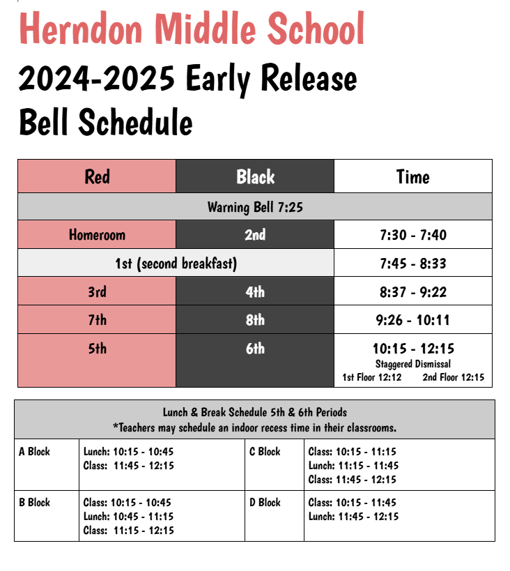 Early release schedule